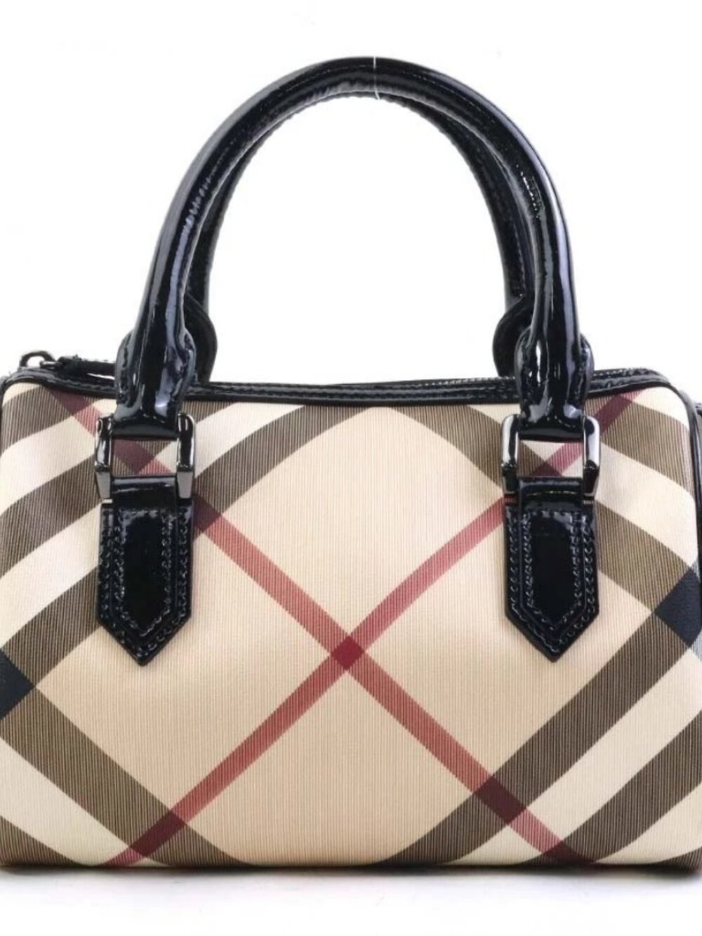 BURBERRY Handbag Beige x Black PVC coated canvas/Patent leather